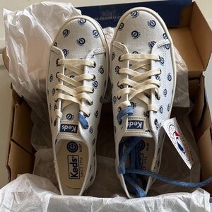 Keds White and Blue Logo Sneakers